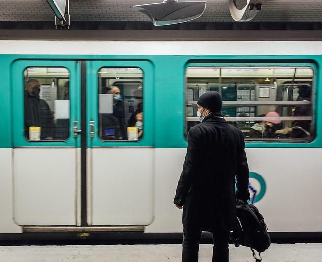 Masked subway riders
