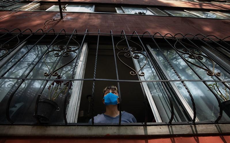 Masked wearing window watcher