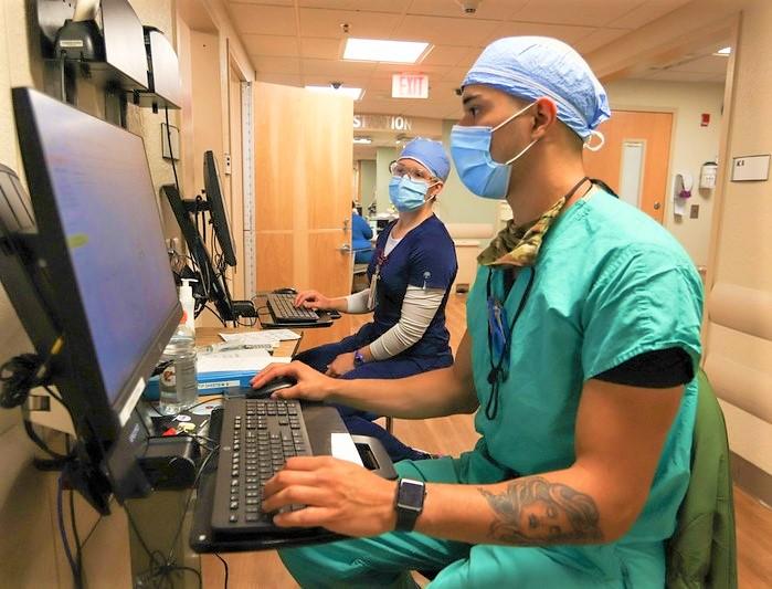Medics at computers