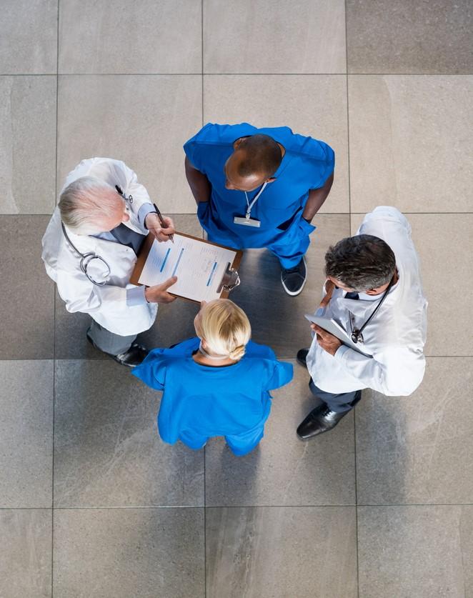 Meeting of doctors aerial view