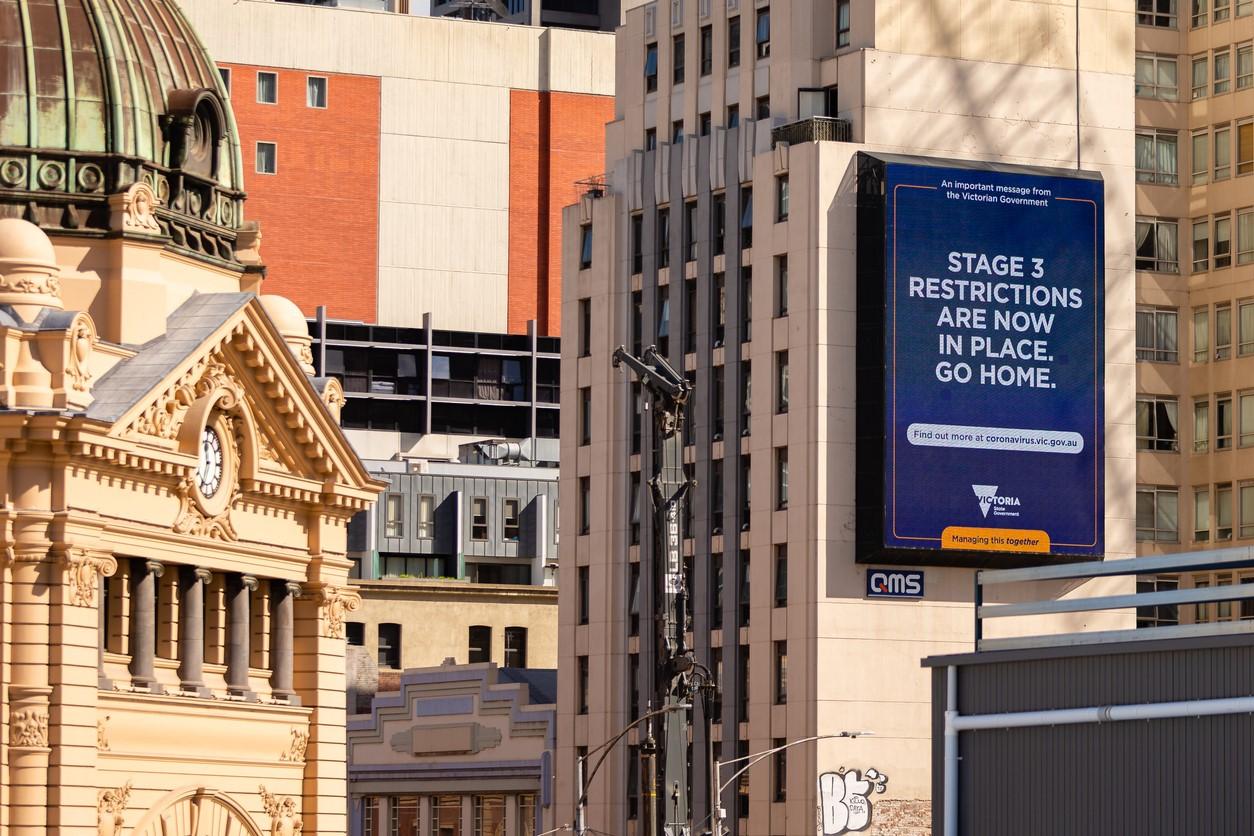 Stage 3 restrictions sign in Melbourne