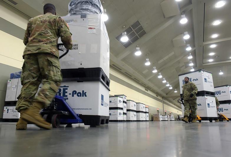 Military medical supplies in warehouse