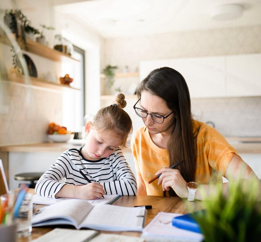 Mother and daughter online learning