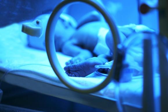 Newborn in incubator