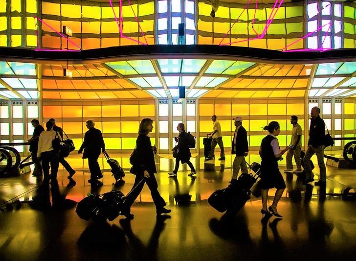 Travelers at O'Hare Airport