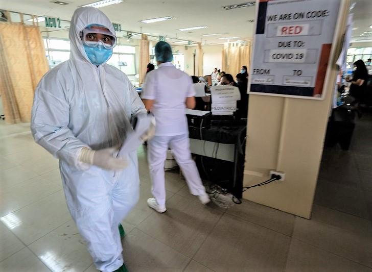 Philippines hospital with COVID code red sign