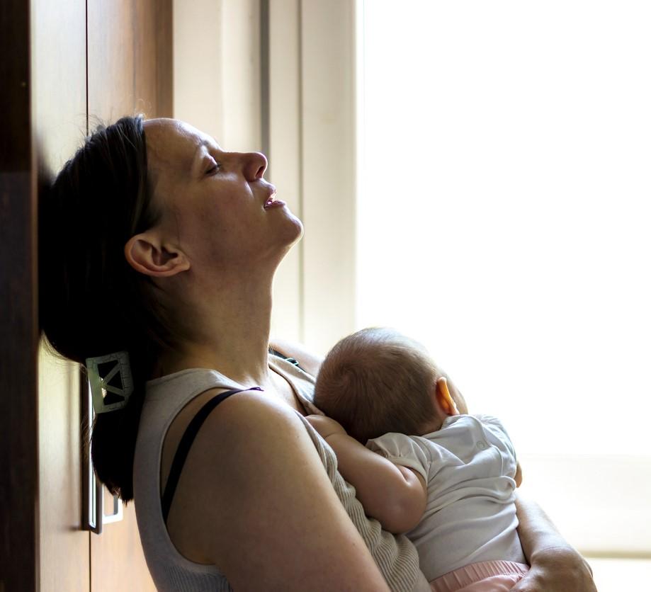 Stressed-out mom with baby