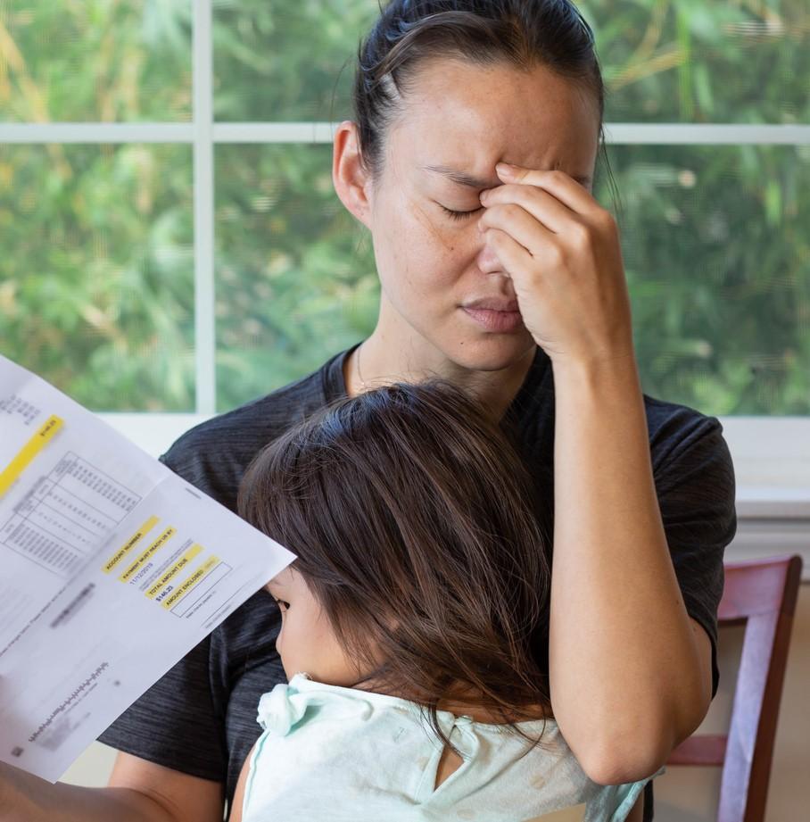 Stressed mom with child