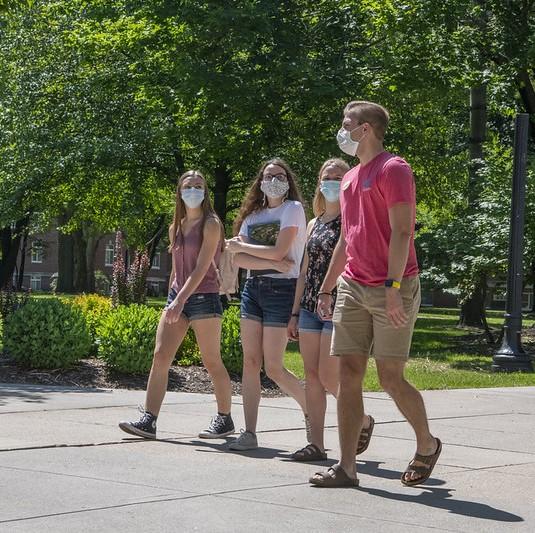 Students wearing masks on campus