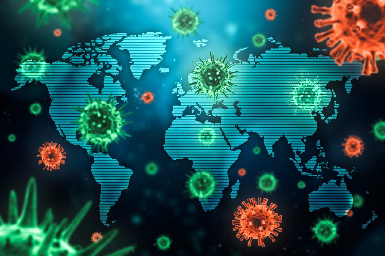 Viruses on world map