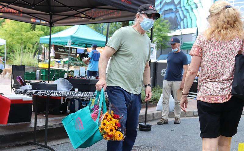 Wearing masks at farmer's market