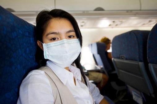 Surgical mask on plane
