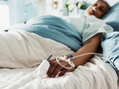 Woman in hospital bed