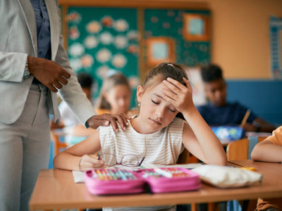 Girl with headache in school