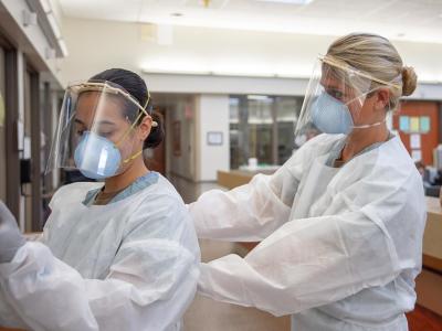 Healthcare workers with respirators