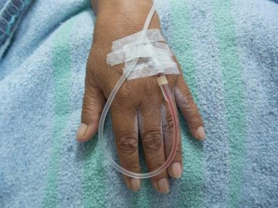 Hand of hospitalized child