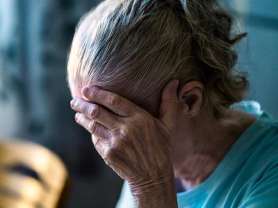 Old woman in distress