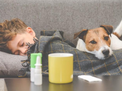 Sick boy with dog