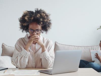 Stressed mom doing finances