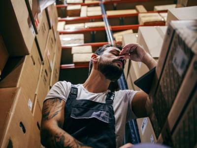 Tired warehouse worker