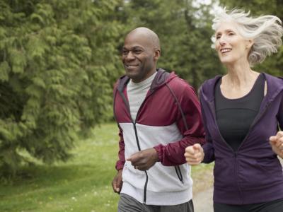 Two people running