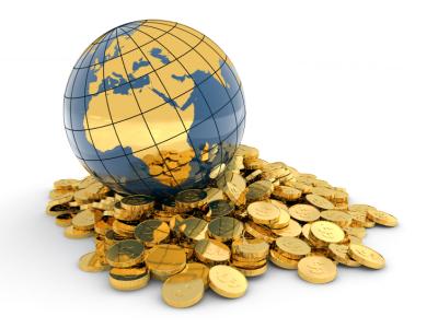 Globe with coins