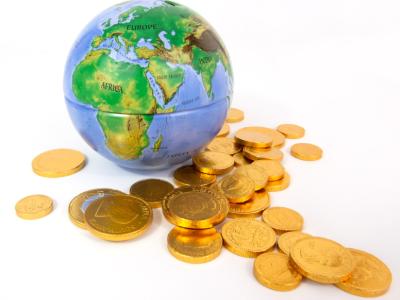 Globe showing Africa plus coins