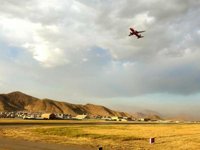 Airplane leaving Kabul airport, Afghanistan
