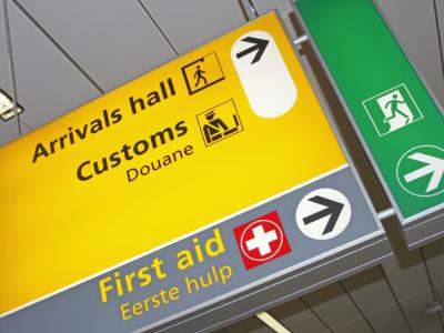 Sign at international airport