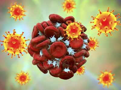 Blood clot surrounded by viruses