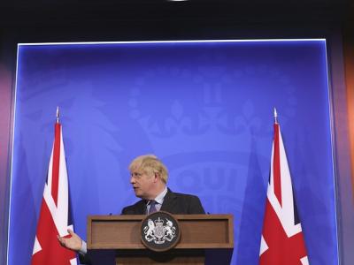 Boris Johnson with flags