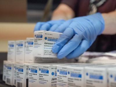 Boxes of J&J COVID-19 vaccine