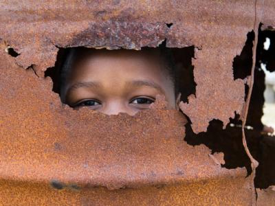 A boy hiding