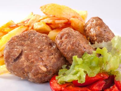 Plate of burgers and fries