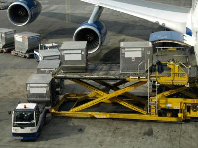 Cargo being loaded on a plane