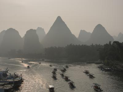China river scene at dusk