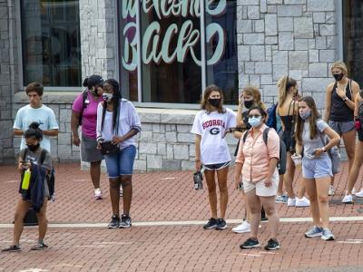 College students gathering outside