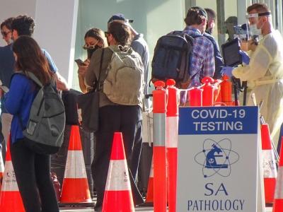 People lined up for COVID testing