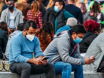 Crowd wearing masks