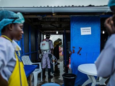 Decontamination workers in Liberia