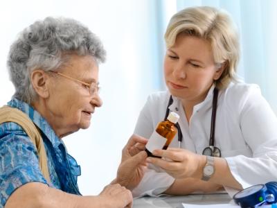 Doctor explaining dosage to elderly patient