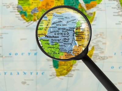 DR Congo map with magnifying glass