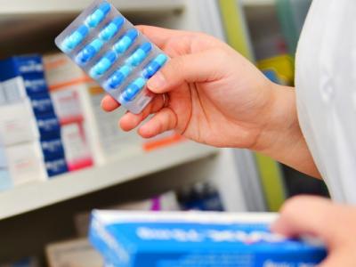 Drugs on pharmacy shelf