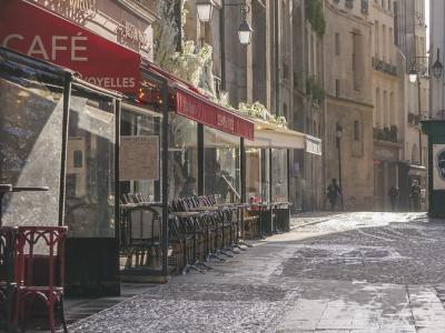 Empty outdoor Paris cafe