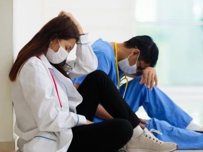 Exhausted healthcare workers
