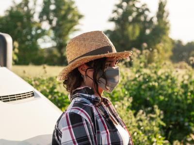 Farmer wearing mask