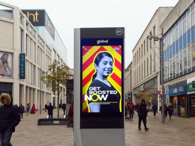 "Get boosted now" sign in England