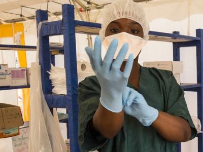 Ebola health worker in treatment center