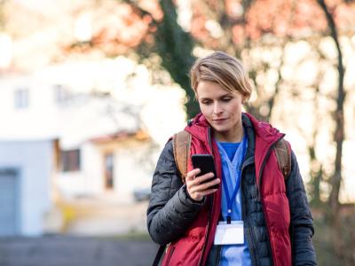 Healthcare worker walking home from work