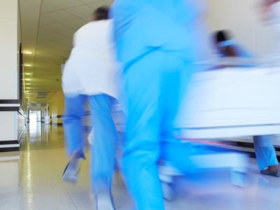 Hospital staff rushing patient